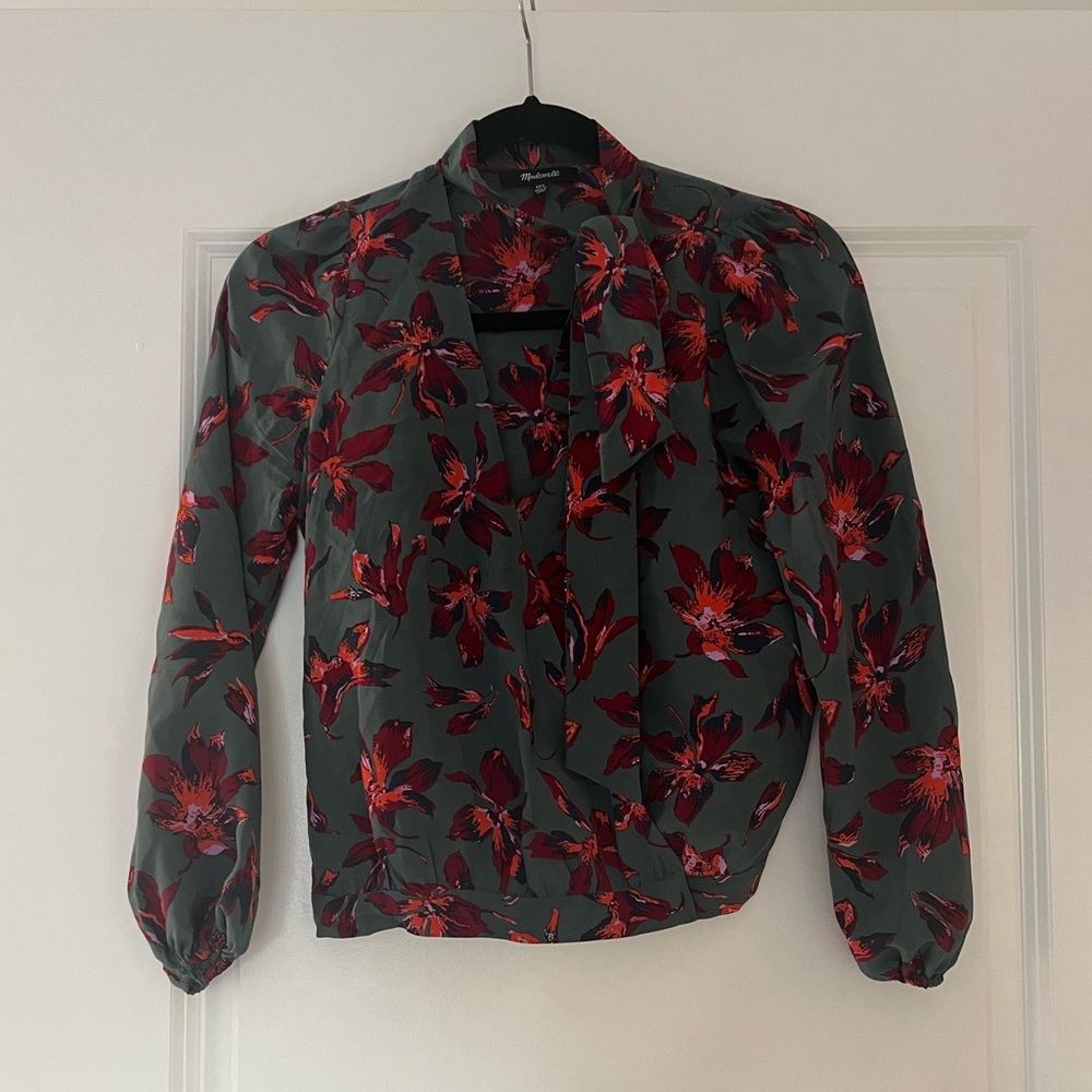Madewell silk wrap floral blouse